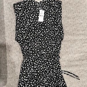 LOFT Black and White Floral Midi Dress